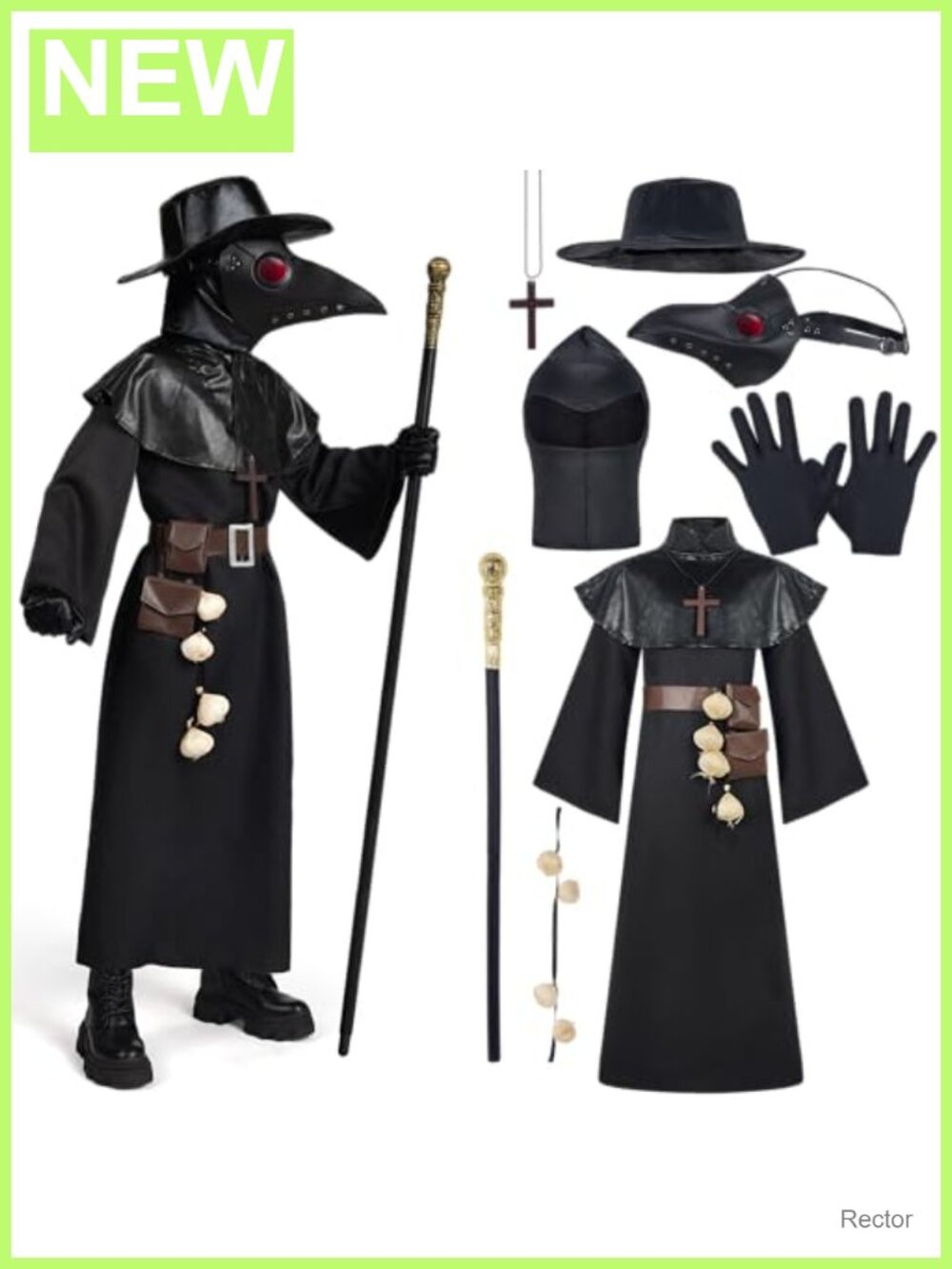 Kids Plague Doctor Costume 10-in-1 Set Halloween Cosplay Robe Mask